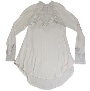 Free People Women's Saheli Mesh Embroidery Top Size Medium Ivory OB877344